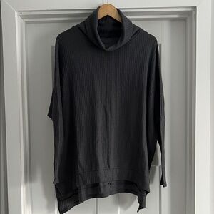 Charcoal Waffle Knit Cowl Neck Sweater - 241